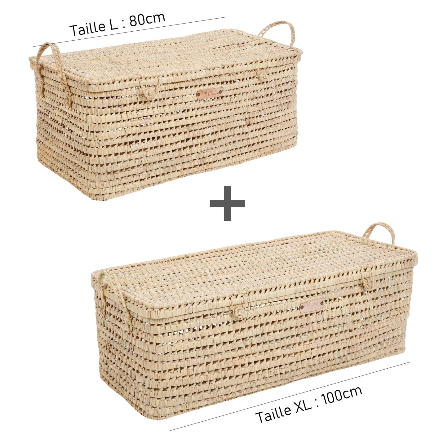 Lot de 2 malles de rangement en feuilles de palmier
