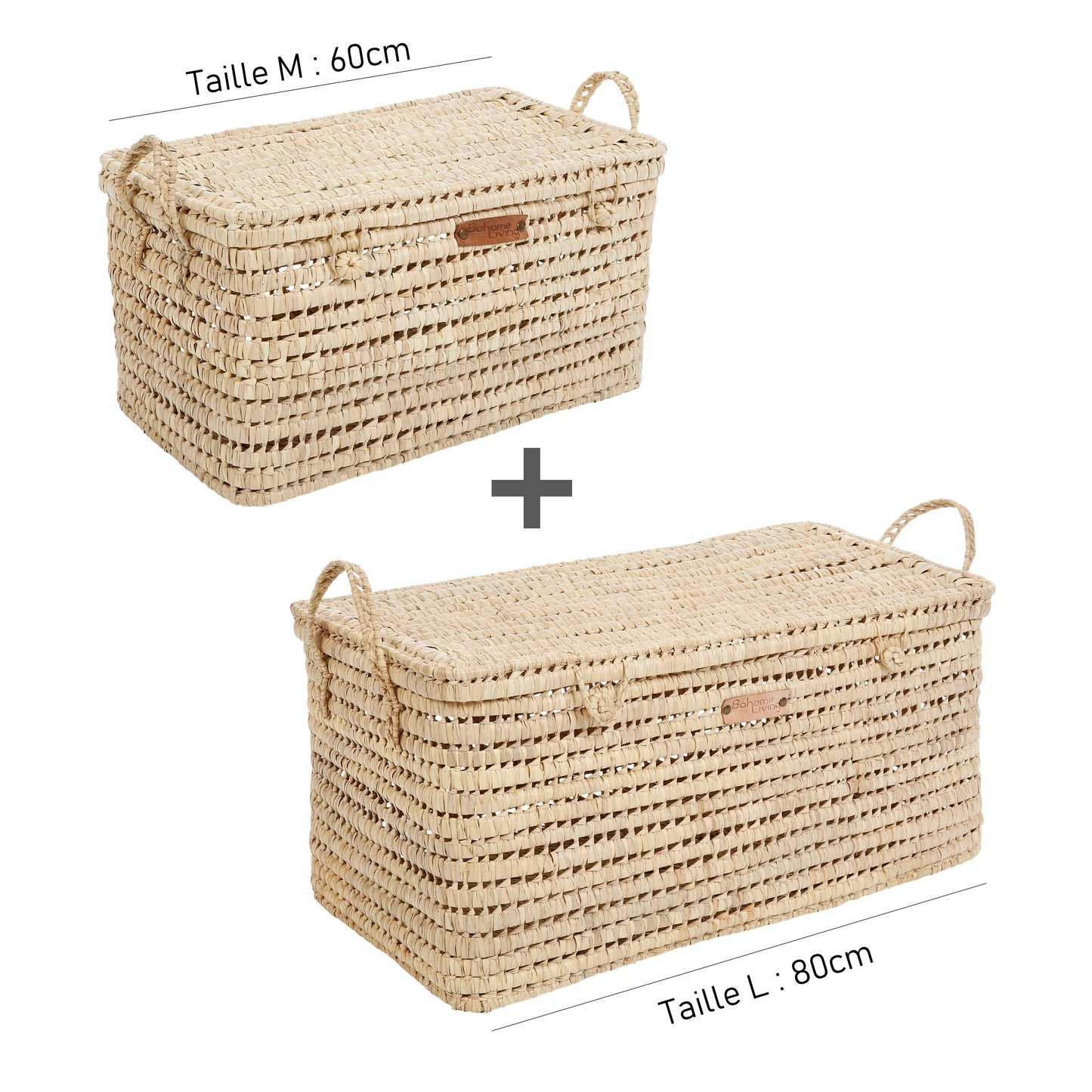 Lot de 2 malles de rangement en feuilles de palmier