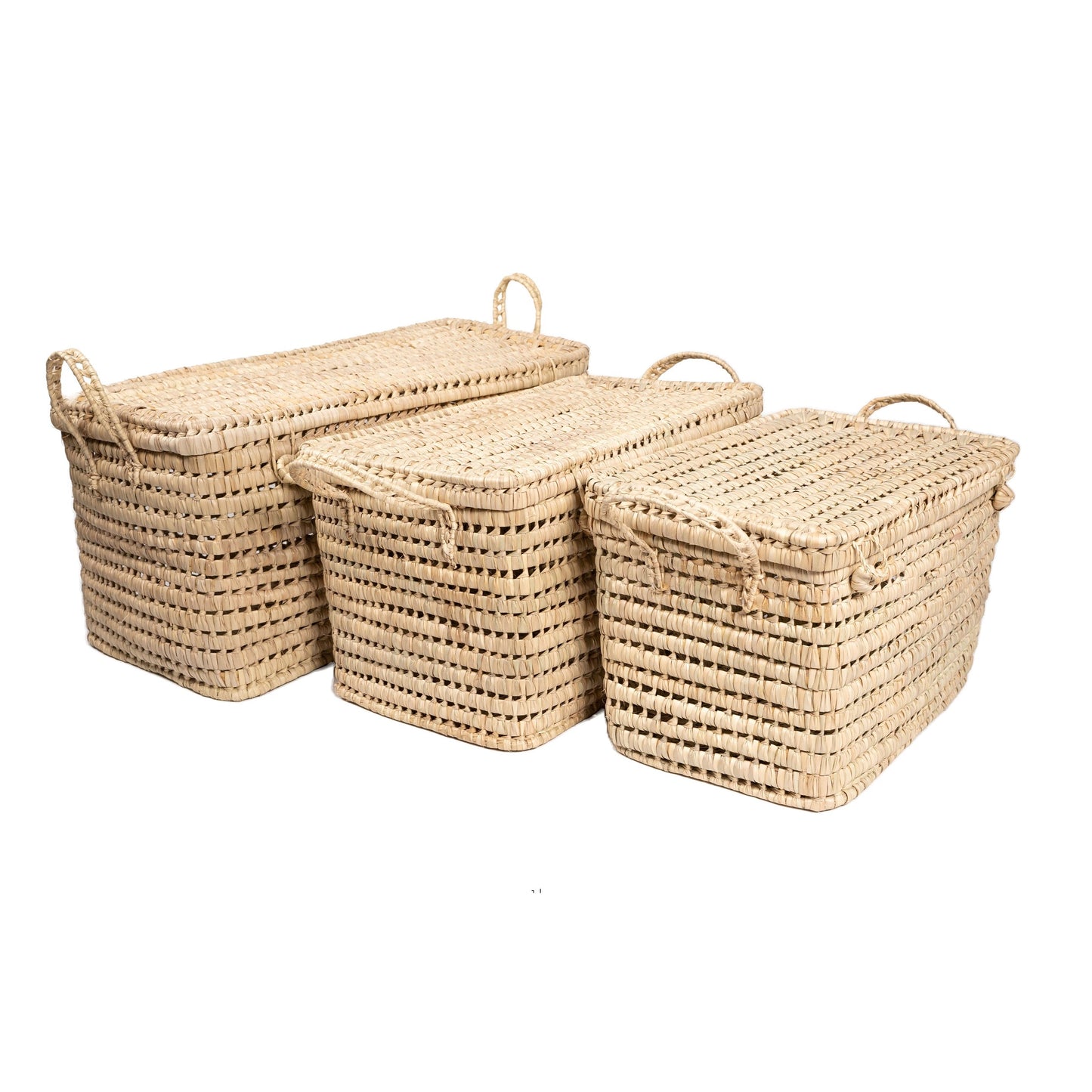 Lot de 3 coffres de rangement en feuilles de palmier