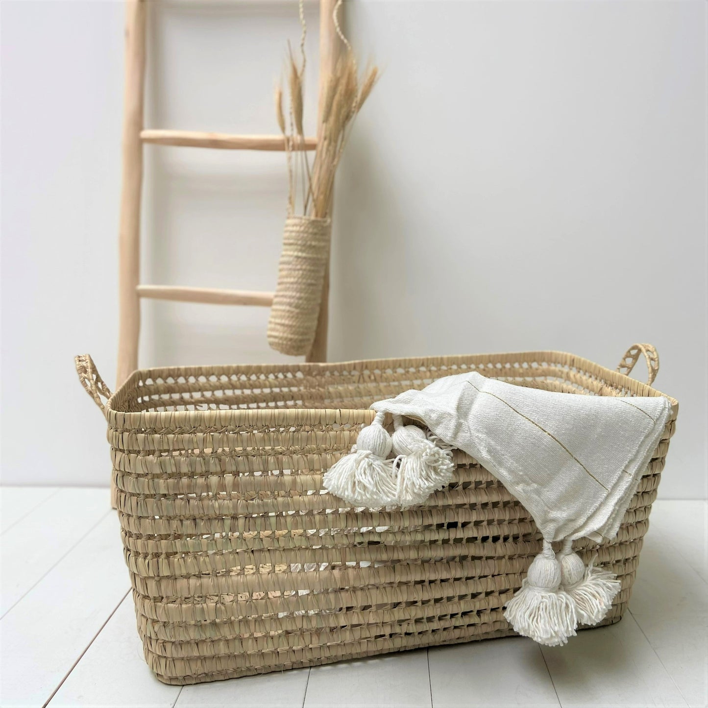 Panier de rangement en feuilles de palmier 80cm