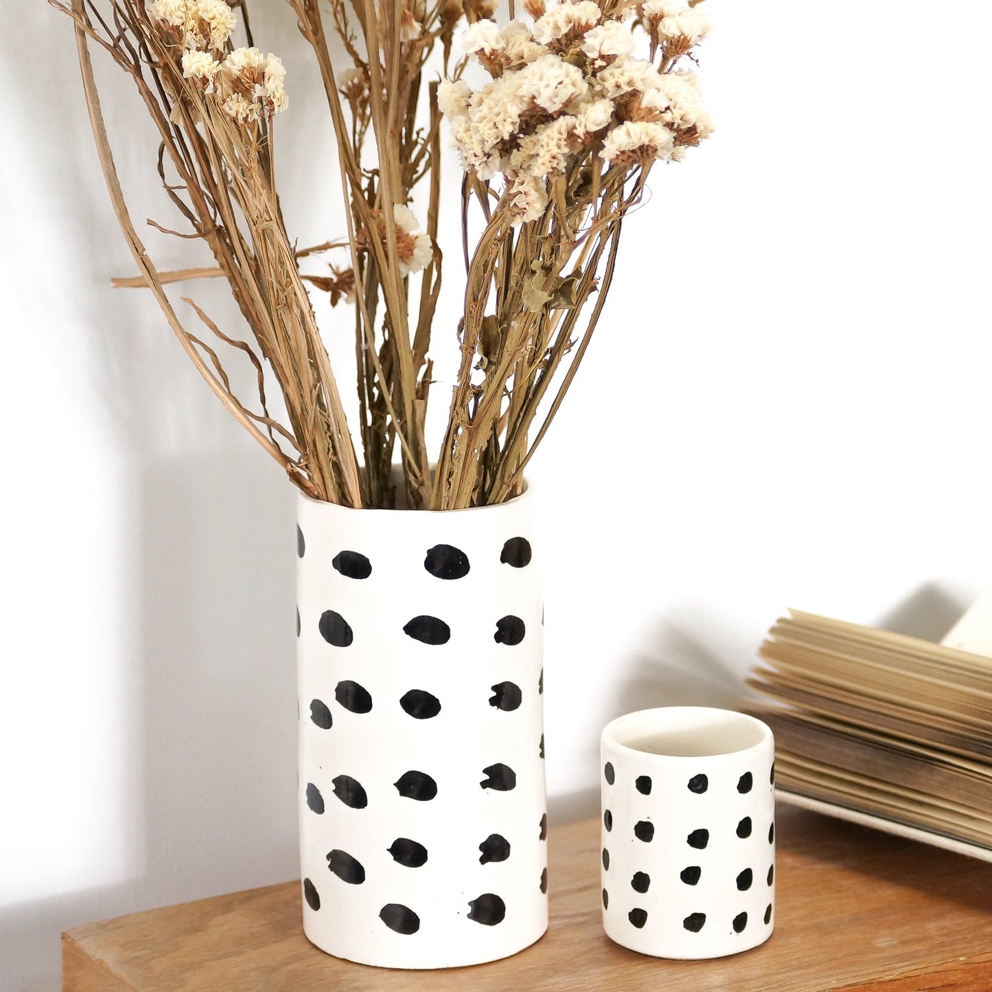 Pots décoratifs en céramique - motif pois