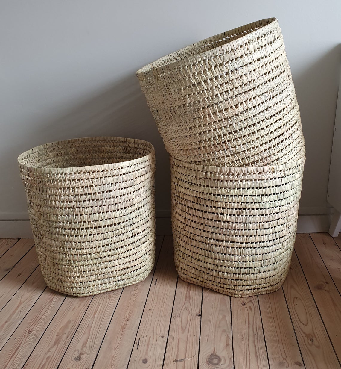 Panier rond xl en feuilles de palmier