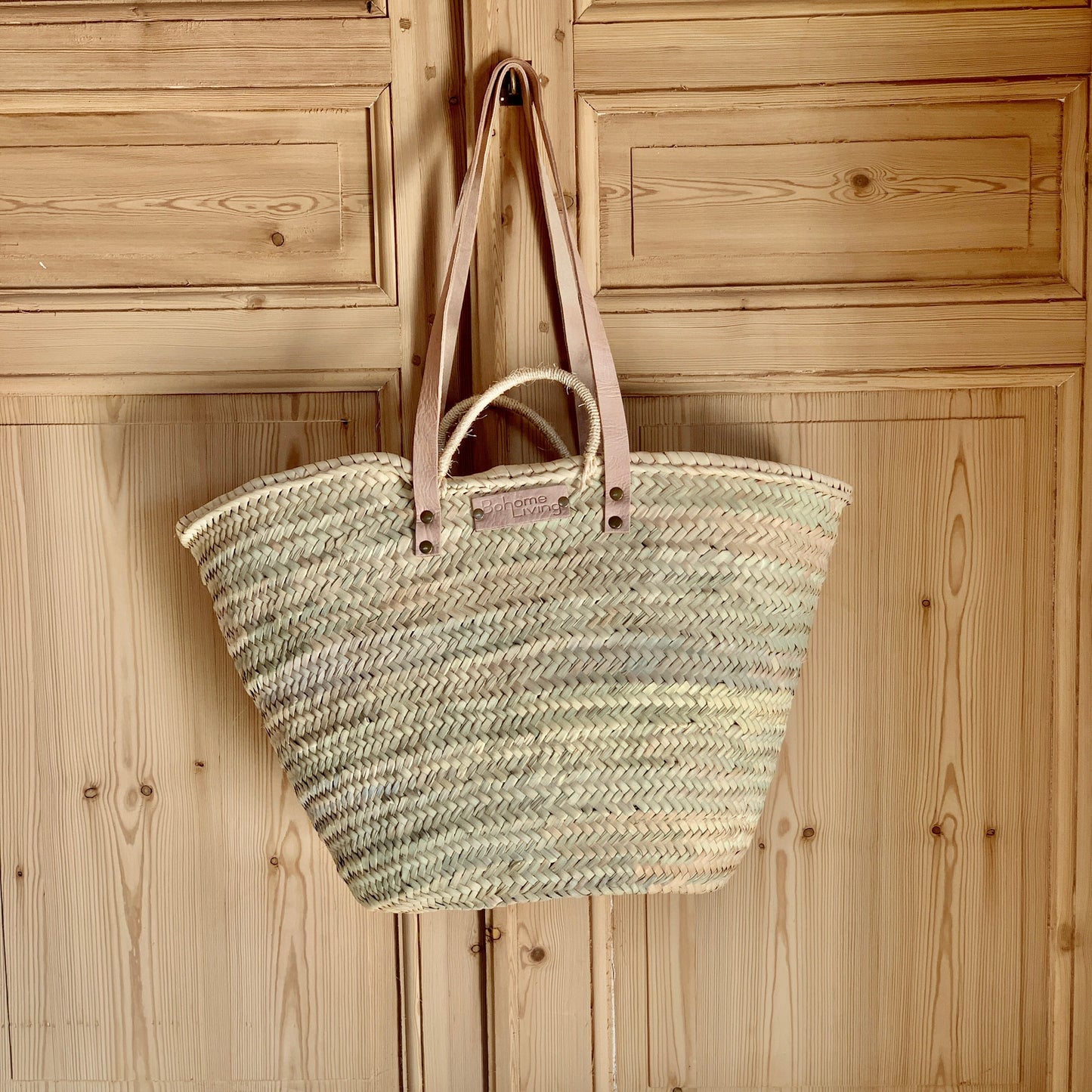 Panier cabas en paille et cuir