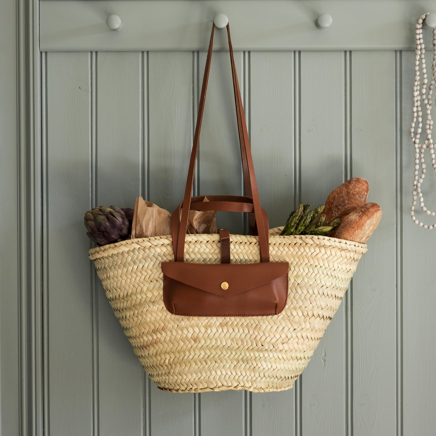 Panier tressé pochette caramel